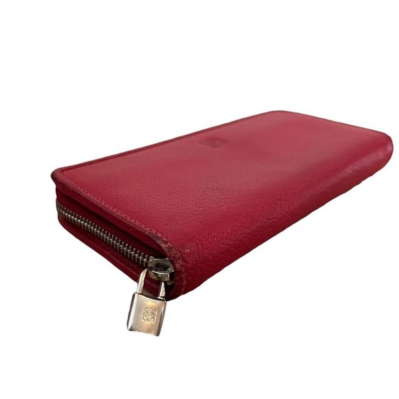 Wallet Long Zipper Red Leather Used Vintage - Picture 4 of 9